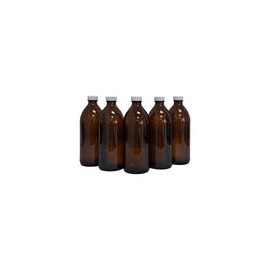 BA500ML5P - Botella Ámbar Vidrio 500 Ml con Tapa Blanca 5 Piezas Ba500ml5p Qec