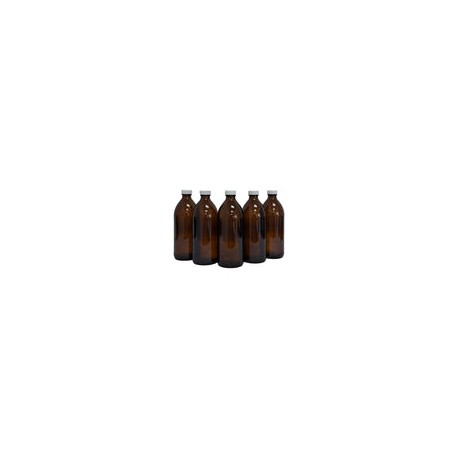 BA500ML5P - Botella Ámbar Vidrio 500 Ml con Tapa Blanca 5 Piezas Ba500ml5p Qec