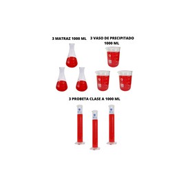 JMVP1000 - Juego de 9 Piezas Matraz, Vaso Y Probeta 1000ml Jf Lhabo