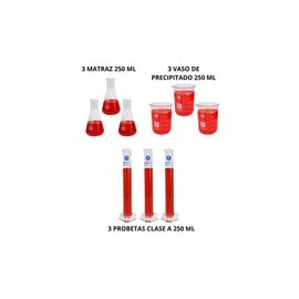 JMVP250 - Juego de 9 Piezas Matraz, Vaso Y Probeta 250ml  Jf Lhabo